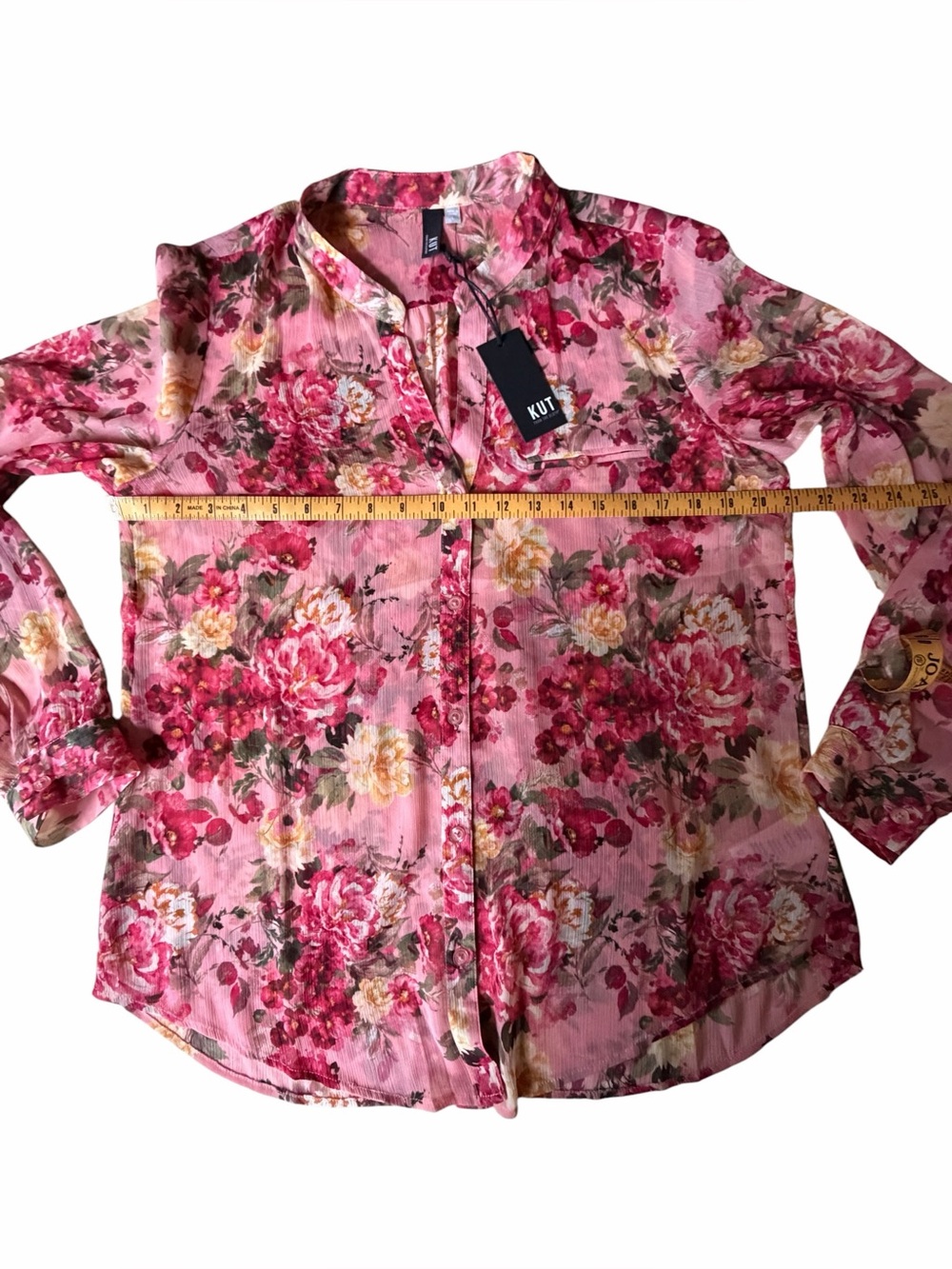 NEW Kut From the Kloth Jasmine Chiffon Blouse Floral Sheer Long Sleeved Shirt, L - Picture 11 of 12